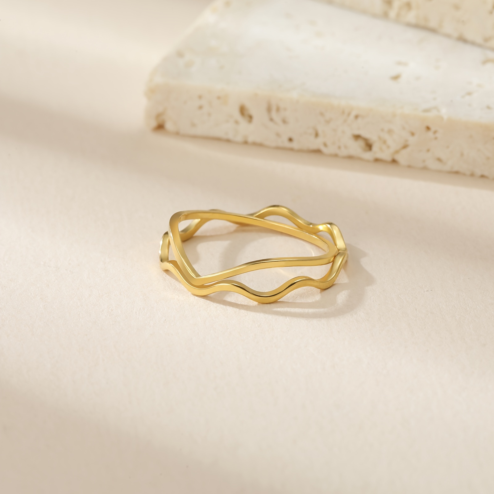 Sleek Stainless Steel Wave Ring for Women